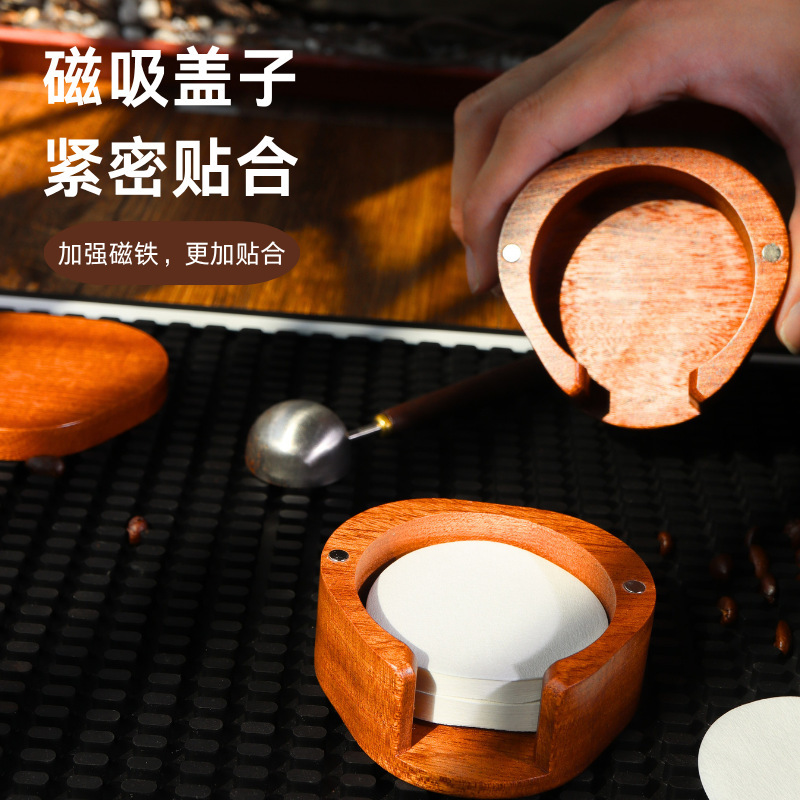 Wooden Storage Box Coffee Filter Box Round Filter Paper Storage Box Sapele Coffee Filter Paper Solid Wood Finishing Box