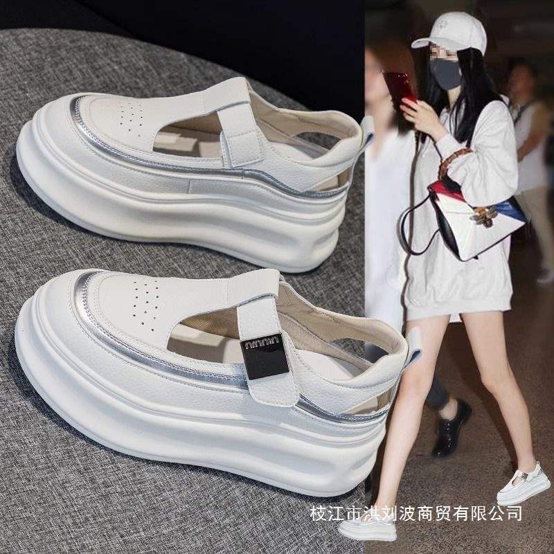 黁白小香风魔术贴凉鞋女夏季新款2025年厚底凉鞋纯色简约厚底沙滩