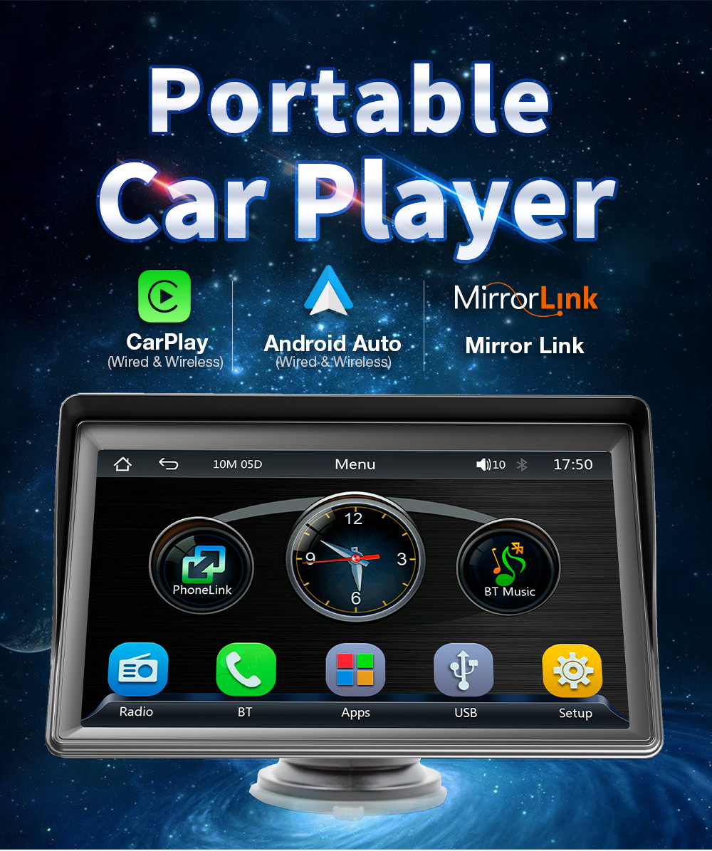 Cross-Border 7inch Wireless Carplay Portable Screen Car Display Bluetooth Multimedia Radio Car Navigation System
