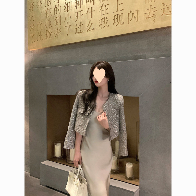 高级重工小香风春秋季外套2025新款亮片法式名媛气质洋气短款上衣|undefined