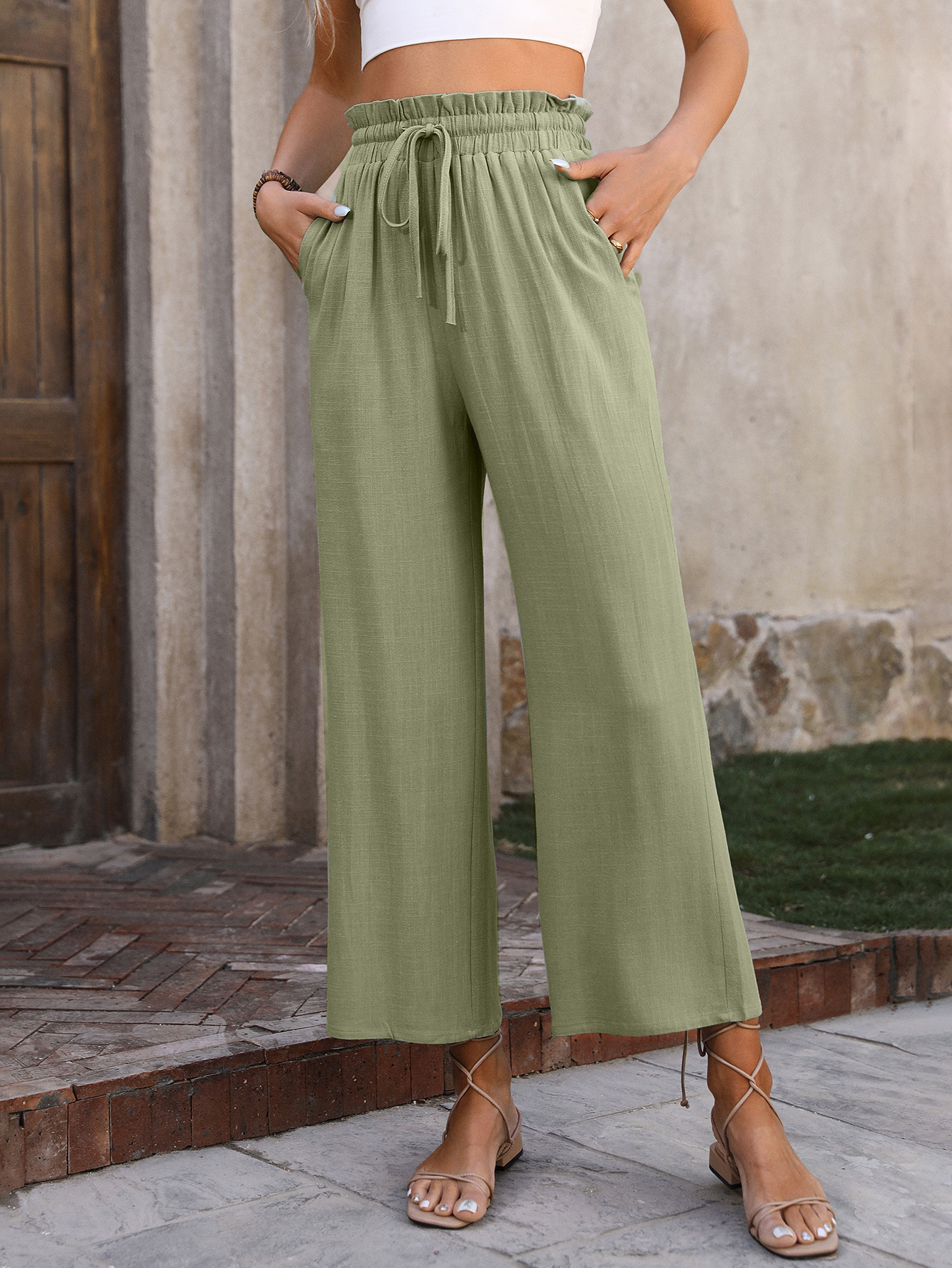 280g Weight Full Length Pants Length Cotton and Linen Fabric Type High Waist Waist Line Casual Pants Pants Type Inelastic Elasticity Holiday, Daily Occasion Regular Fit Fit Type Solid Color Pattern Summer, Spring, Autumn Season Women's Gender Pocket Design Vintage Style Style Women's Holiday Daily Vintage Style Solid Color Full Length Pocket Casual Pants 6
