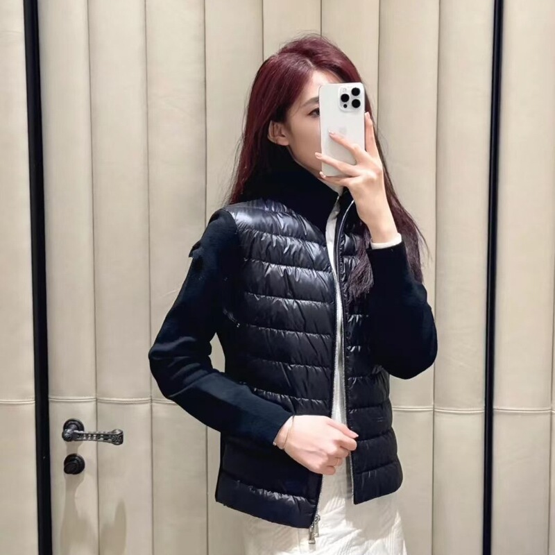 Putian High Version New Wool Sweater Knitted Stand Collar down Jacket Women's Wool Splicing Zipper Cardigan Jacket Trendy Putian High Version New Wool Sweater Knitted Stand Collar down Jacket Women's Wool Splicing Zipper Cardigan Jacket Trendy