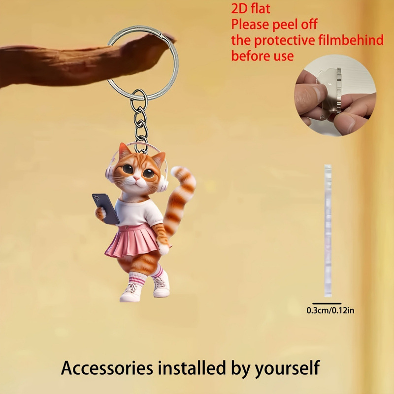 Nuevos productos transfronterizos 2D acrílico plano acondicionamiento físico belleza gatito colgante llavero image 4