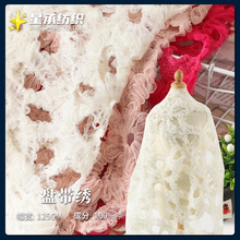 春夏新款立体盘带绣花面料 时尚女装连衣裙舞台网纱装刺绣布料