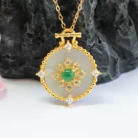 Jianyu S925 Серебряный набор с натуральным ледяным изумрудом Ping An кулон ожерелье ювелирные изделия Live FC2120705