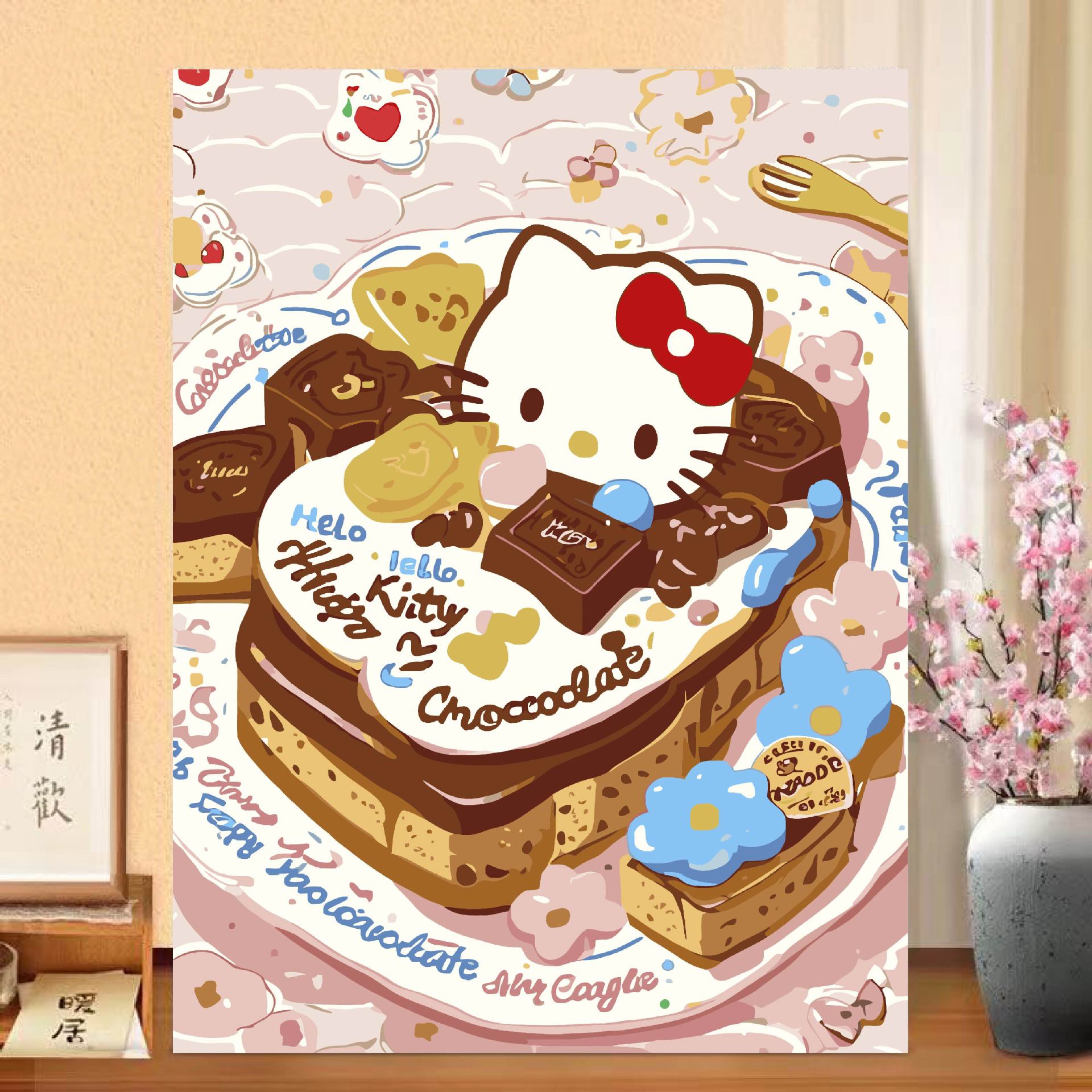 hellokitty pintura al óleo digital de alto valor de color hecha a mano di relleno de relleno de color meditación pintura de descompresión pintura al óleo pintada a mano