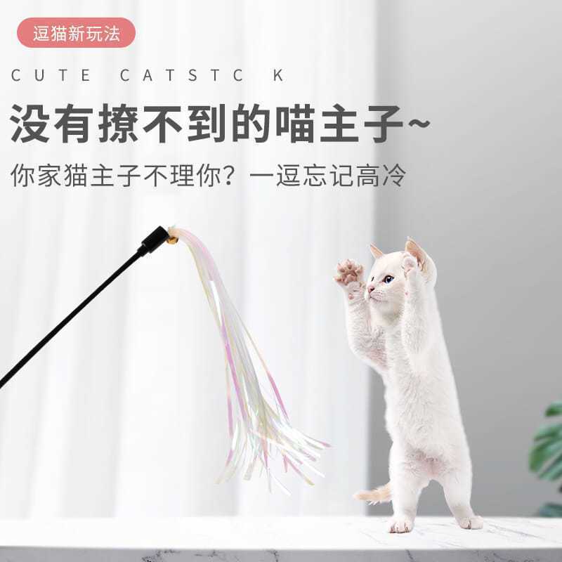 고양이 장난감, 물림 방지 긴 막대 고양이 용품, 태슬 소리 나는 종이 스트립, 새끼 고양이가 자기 자신을 즐기고 지루함을 해소하는 도구