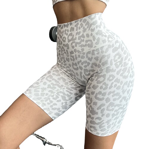 European and American leopard print sports fitness yoga hip-raising high-waisted slim-fitting non-embarrassing line naked feeling breathable elastic cycling shorts