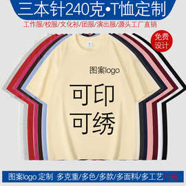 工厂直销纯棉t恤熠枫图案logo校服工作服240克三本针光板跨境批发