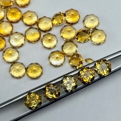 批发天然黄水晶戒面玫瑰切刻面尖底裸石净体颜色好绕线镶嵌半成品