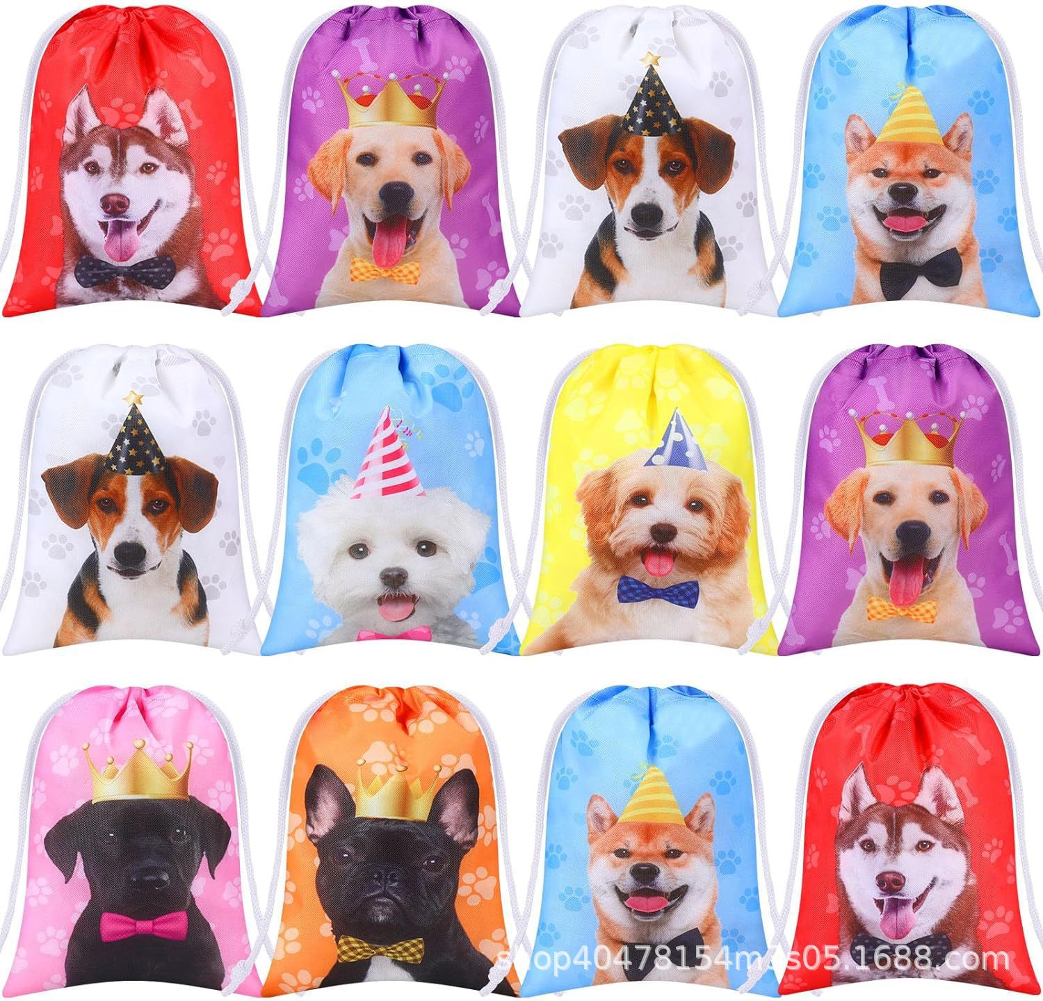 狗狗六双肩抽绳背包袋子卡通动物便携收纳袋涤纶手提抽绳袋
