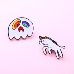 跨境卡通彩虹小馬幽靈合金胸針 簡約彩虹色小怪獸動物個性徽章
