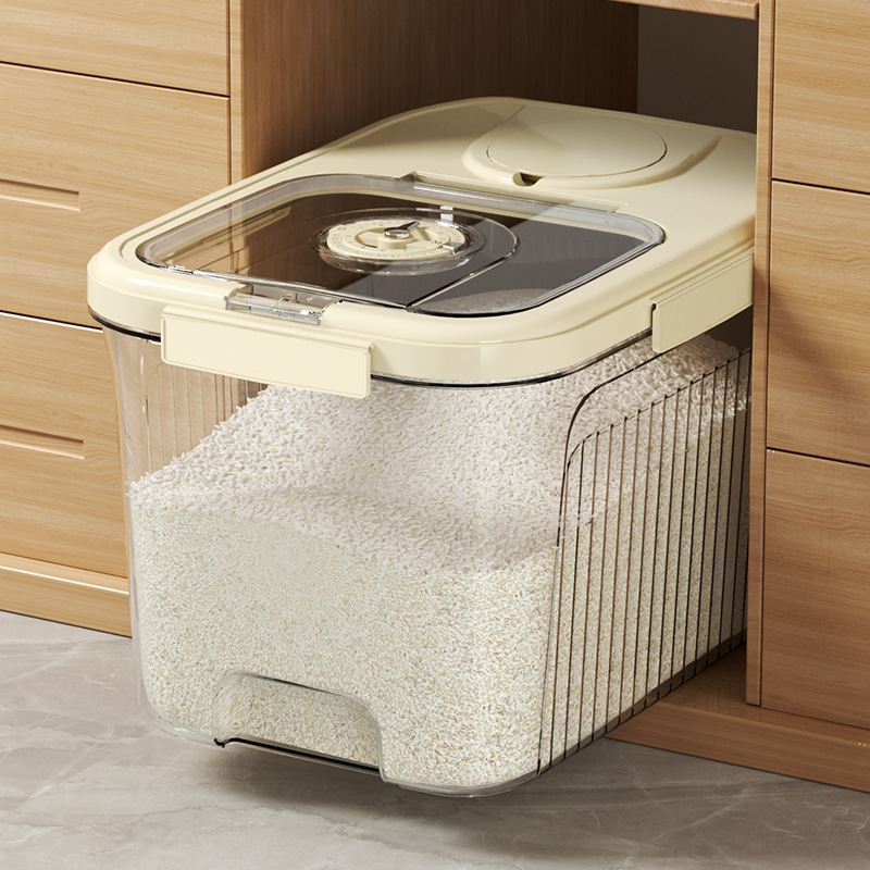 Kitchen household rice bucket sealed transparent push-type insect-proof and moisture-proof food-grade flour grain storage rice box rice cylinder