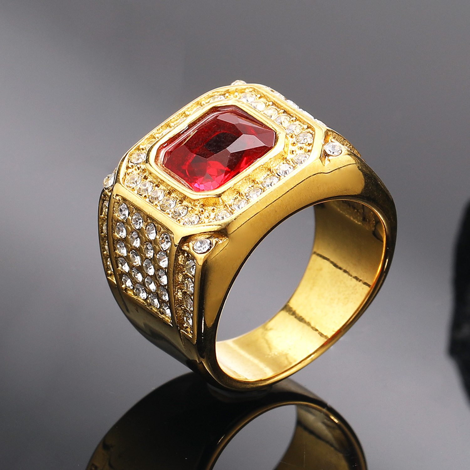 Casual Hip-Hop Geometric 304 Stainless Steel Zircon Men's Rings display picture 18