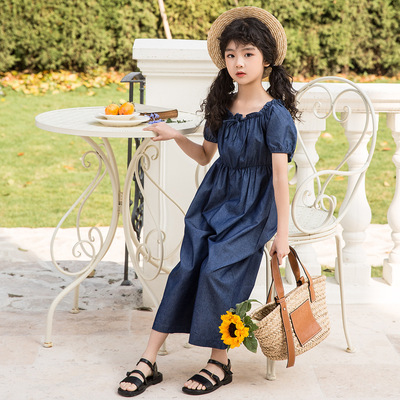 女童连体裤外贸新款2022夏季童装韩范牛仔裤大童洋气女孩裤子批发