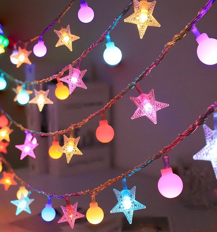 Bintang manik-manik bulat kecil warna-warni / Model baterai selalu menyala (1,5 meter 10 lampu)