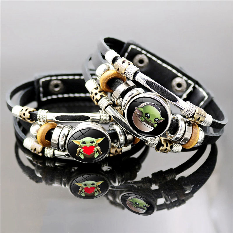 Star Wars Bracelet the Mandalorian Baby Yoda Baby Punk Multi-Layer Beaded Leather Bracelet Hand Jewelry