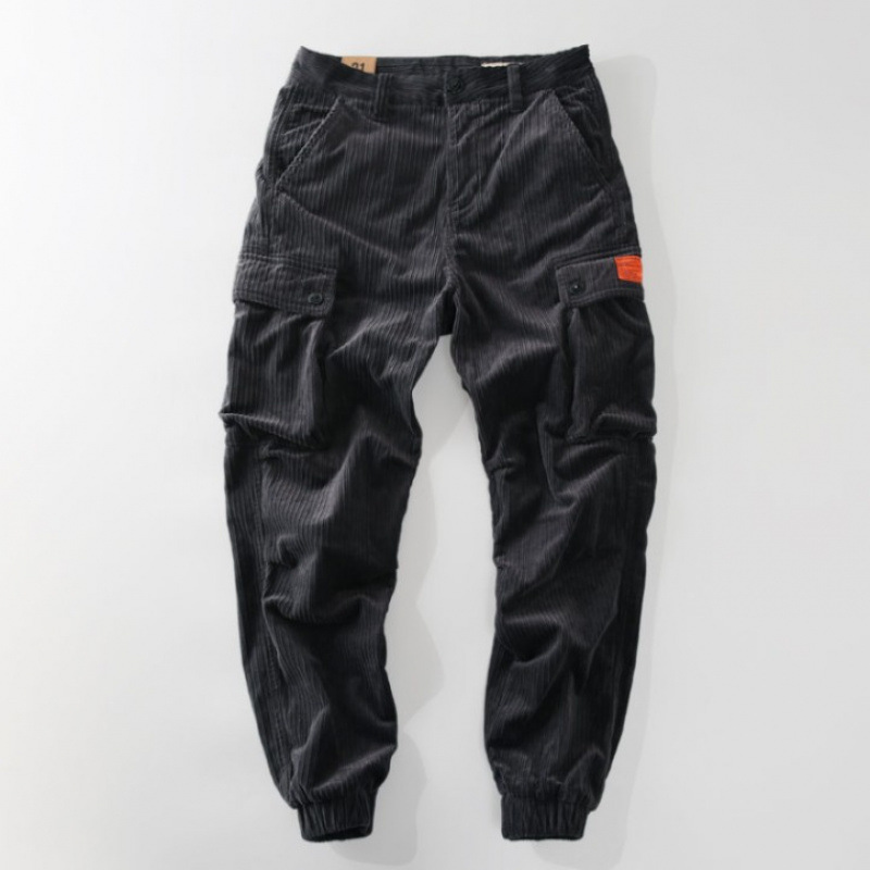 Japanese Retro Corduroy Cargo Pants for Men, Spring and Autumn New Jogger Pants, Trendy Loose Multi-Pocket Casual Long Pants