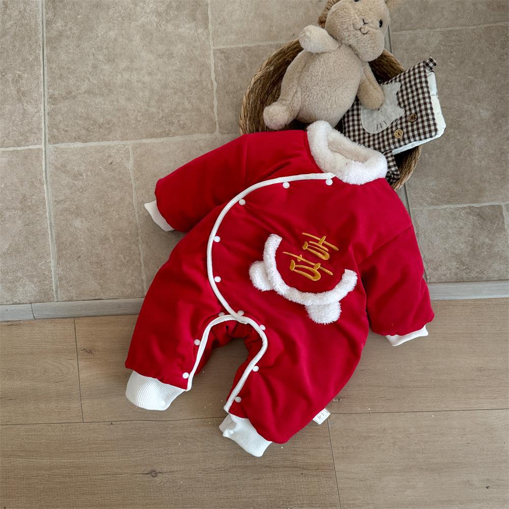 Ropa para niños de estilo chino, ropa de bebé, ropa de año nuevo de invierno, hombres y bebés, monos acolchados acolchados gruesos, ropa de bebé de un año