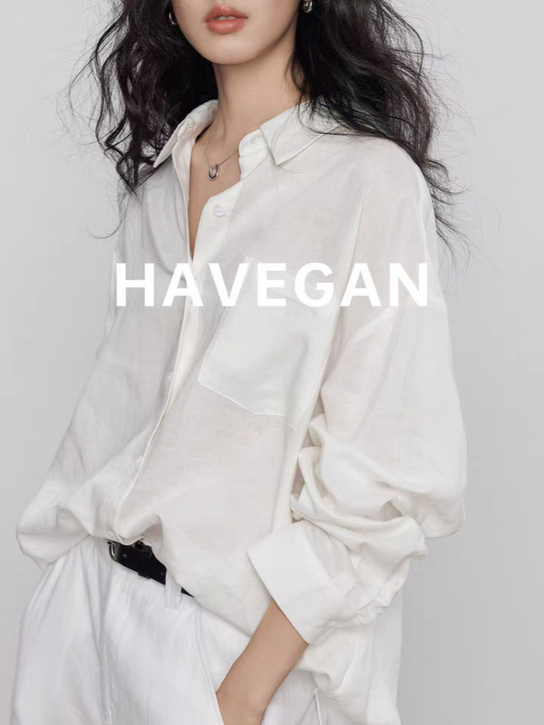 与间HAVEGAN/天丝亚麻长袖衬衫女老钱风气质休闲慵懒复古通勤上衣|undefined