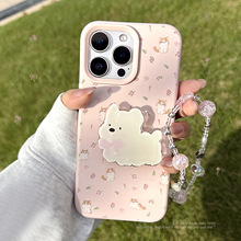 ins风碎花小狗支架iphone17手机壳苹果15适用16pro max挂链13硅胶