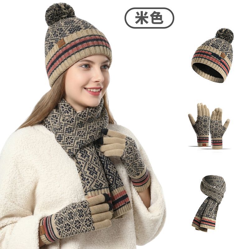 Beige set, hat, scarf, gloves, 3 piece set, with your logo imprint