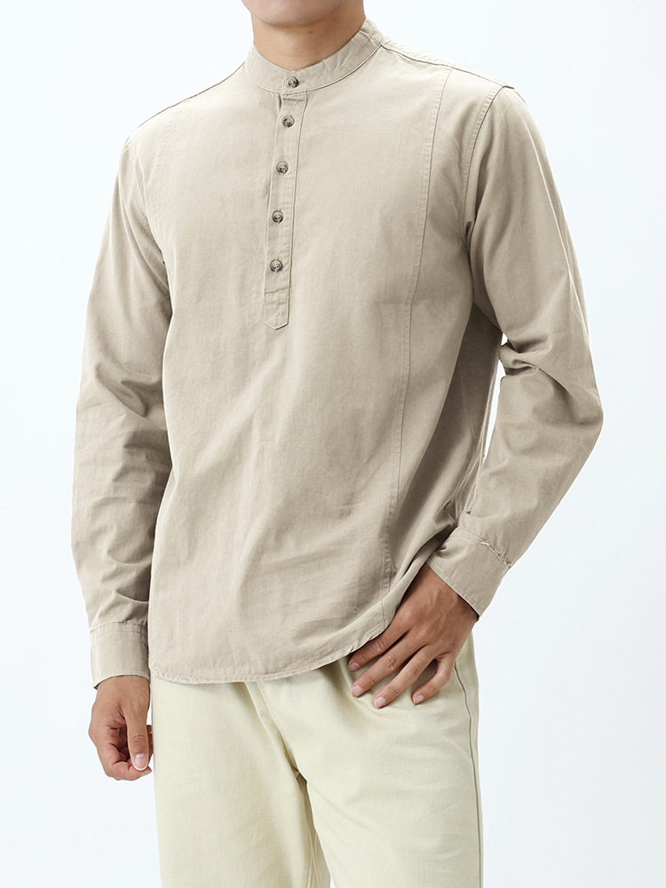Nueva camisa de algodón chino de alta calidad Waffle Henry cuello camiseta de manga larga camiseta de hombre camiseta de base casual