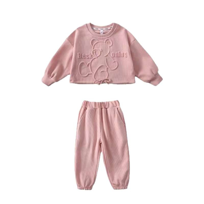 Ensemble sweat à capuche et pantalon long décontracté pour bébé fille (printemps/automne), motif oursons, vêtements pour tout-petits de 8 à 16 ans_voghion.com
