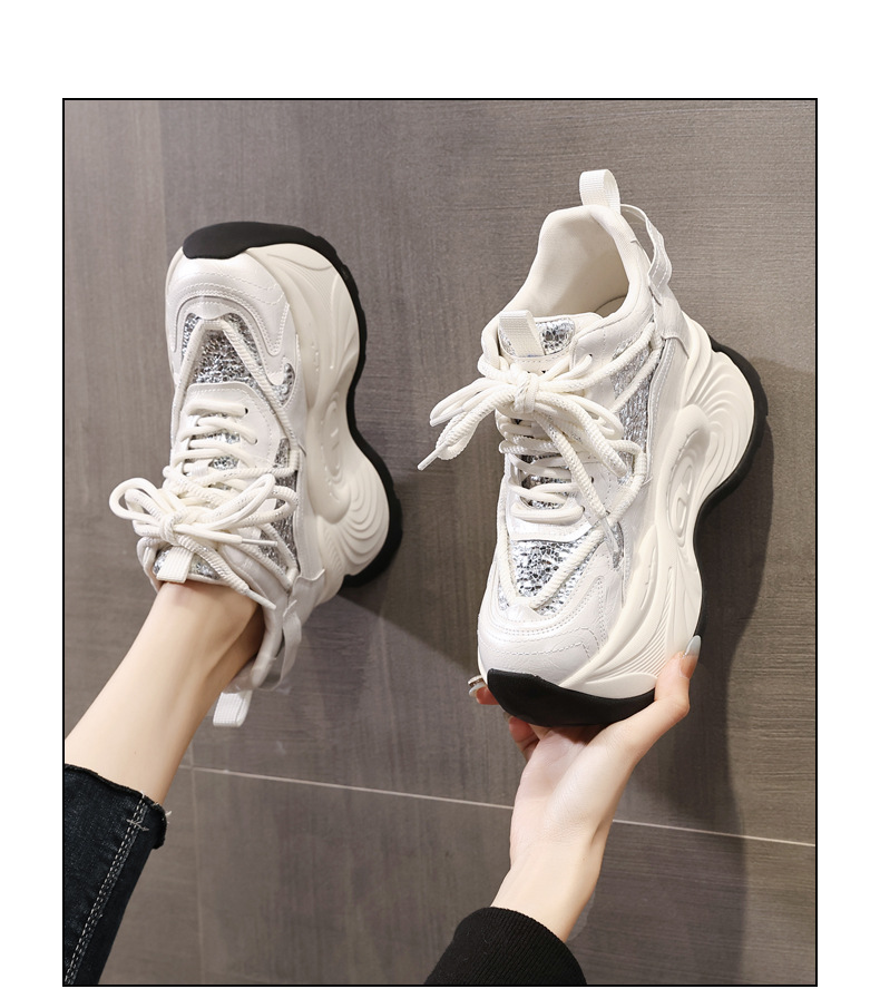 Giày sneaker nữ đế dày tăng chiều cao phong cách châu Âu — Màu đen chi tiết 18