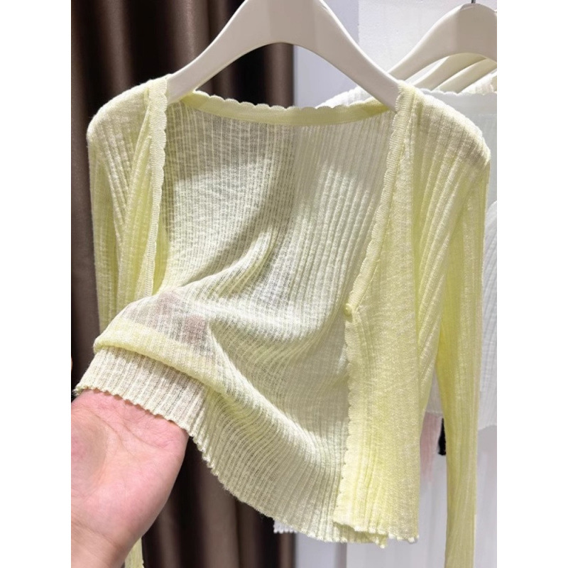 Yellow Thin Knitted Ice Silk Cardigan for Women, Summer Suspender Skirt, Air-Conditioning Shirt, Sun Protection Shawl Top, Blouse Yellow Thin Knitted Ice Silk Cardigan for Women, Summer Suspender Skirt, Air-Conditioning Shirt, Sun Protection Shawl Top, Blouse
