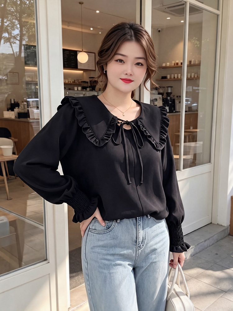 65-160kg Plus-Size Women's French-Style Doll Collar Shirt for Spring and Autumn, Loose-Fitting Inner Top for Slightly Chubby Women 65-160kg Plus-Size Women's French-Style Doll Collar Shirt for Spring and Autumn, Loose-Fitting Inner Top for Slightly Chubby Women