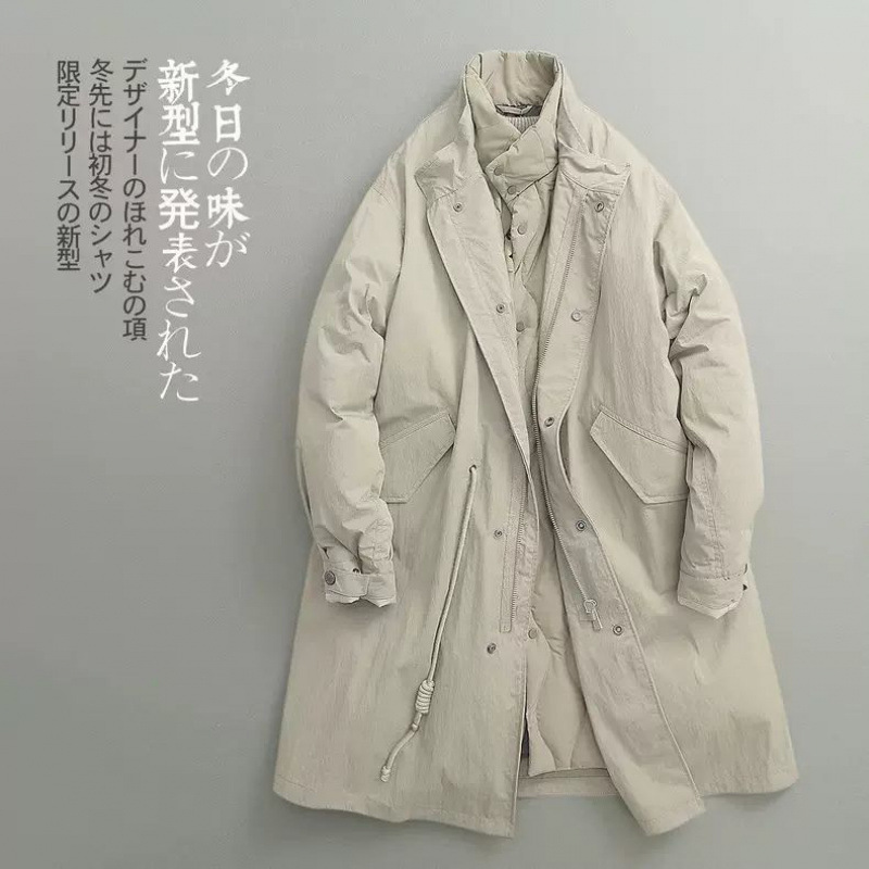 冬の日本系レトロな偽の2つの内胆式の立襟の長いタイプの綿の服の男性のオーバーコートの軍のコート