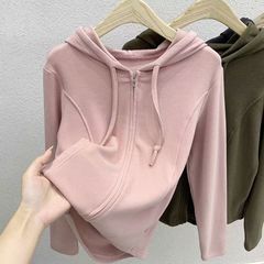 秋冬德绒保暖连帽外套上衣女拉链开衫设计款收腰显瘦百搭加厚卫衣