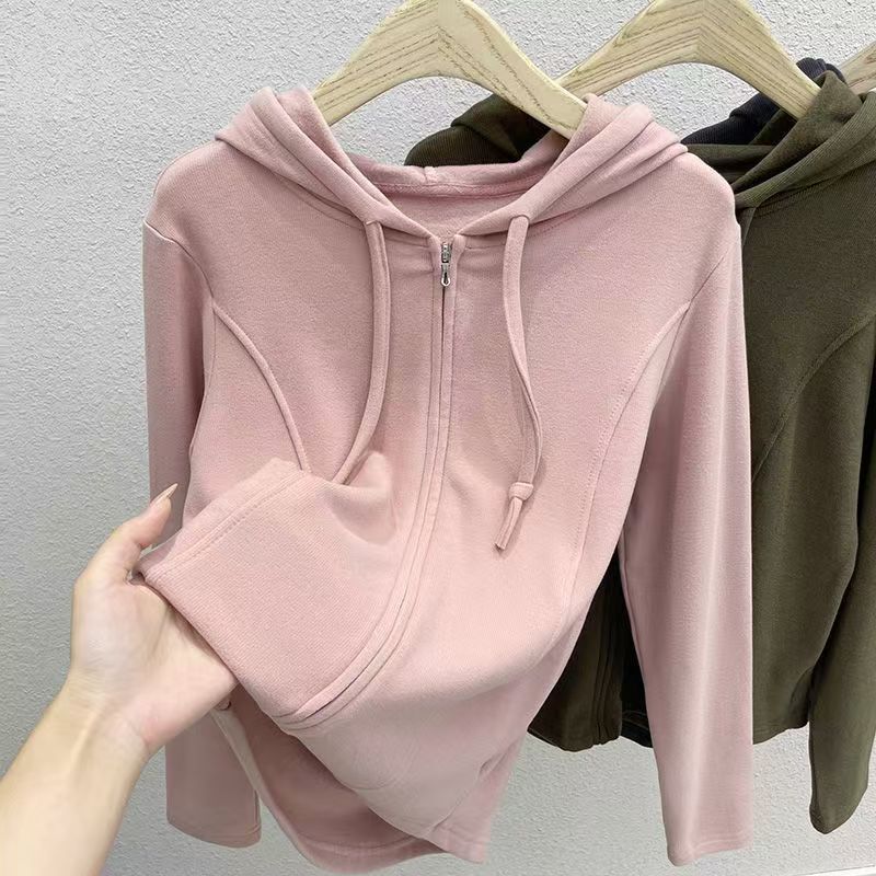 Thermal Fleece Hooded Jacket for Women, Zip-Up Cardigan Design, Waist-Cinching, Slimming, Versatile, Thickened Sweatshirt, Lightweight Style Thermal Fleece Hooded Jacket for Women, Zip-Up Cardigan Design, Waist-Cinching, Slimming, Versatile, Thickened Sweatshirt, Lightweight Style