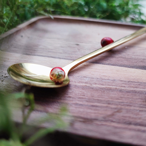 Ins style simple golden stainless steel small round spoon 15cm gold-plated coffee stirring spoon light luxury dessert spoon accessories