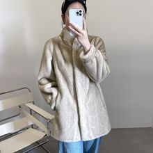 海宁新款水貂绒皮毛一体皮草外套2025女冬季时尚加厚中长款大衣