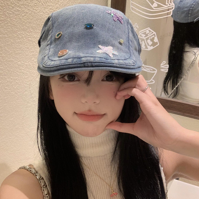 Lavados con agua vaquero hacia adelante sombrero mujer verano nuevo estilo retro hacer vieja cara pequeña boina y2k gran chaqueta sombrero de moda