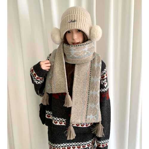 Fair Isle Pattern Knitted Scarf for Women 2025 New Arrival Autumn/Winter Atmospheric Sensation Thick Warm Woolen Neck Wrap Versatile