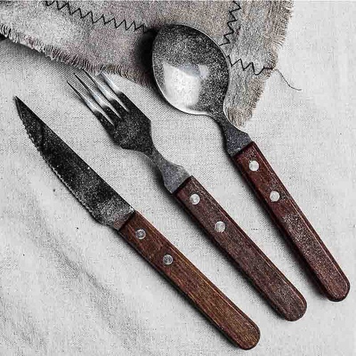 Ins-style wooden handle knife, fork, and spoon set, high-quality for cutting steak, home-use retro Western dining tableware