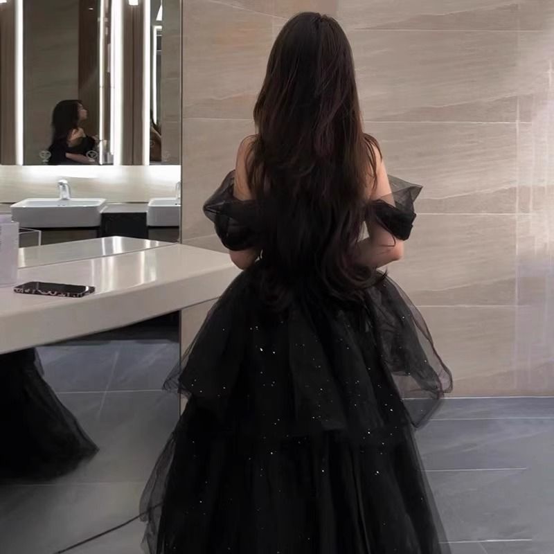Evening Dress Princess Dress Black Accessible Luxury Niche Coming-Of-Age Ceremony Birthday Vocal Art Exam Performance Dress Tube Top Banquet