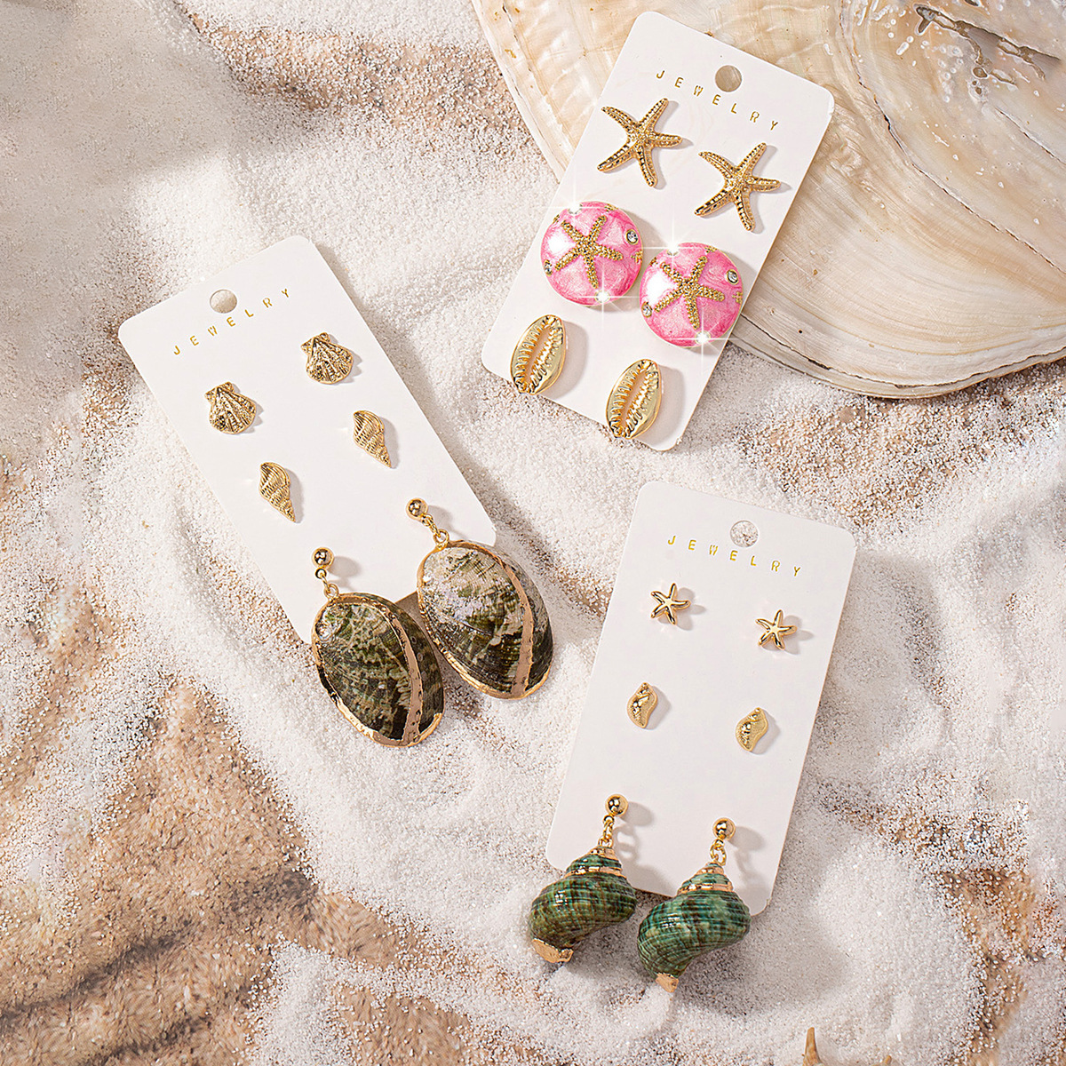 1 Set Quantity 1 Set Elegant Vintage Style Beach Starfish Conch Alloy Drop Earrings Ear Studs