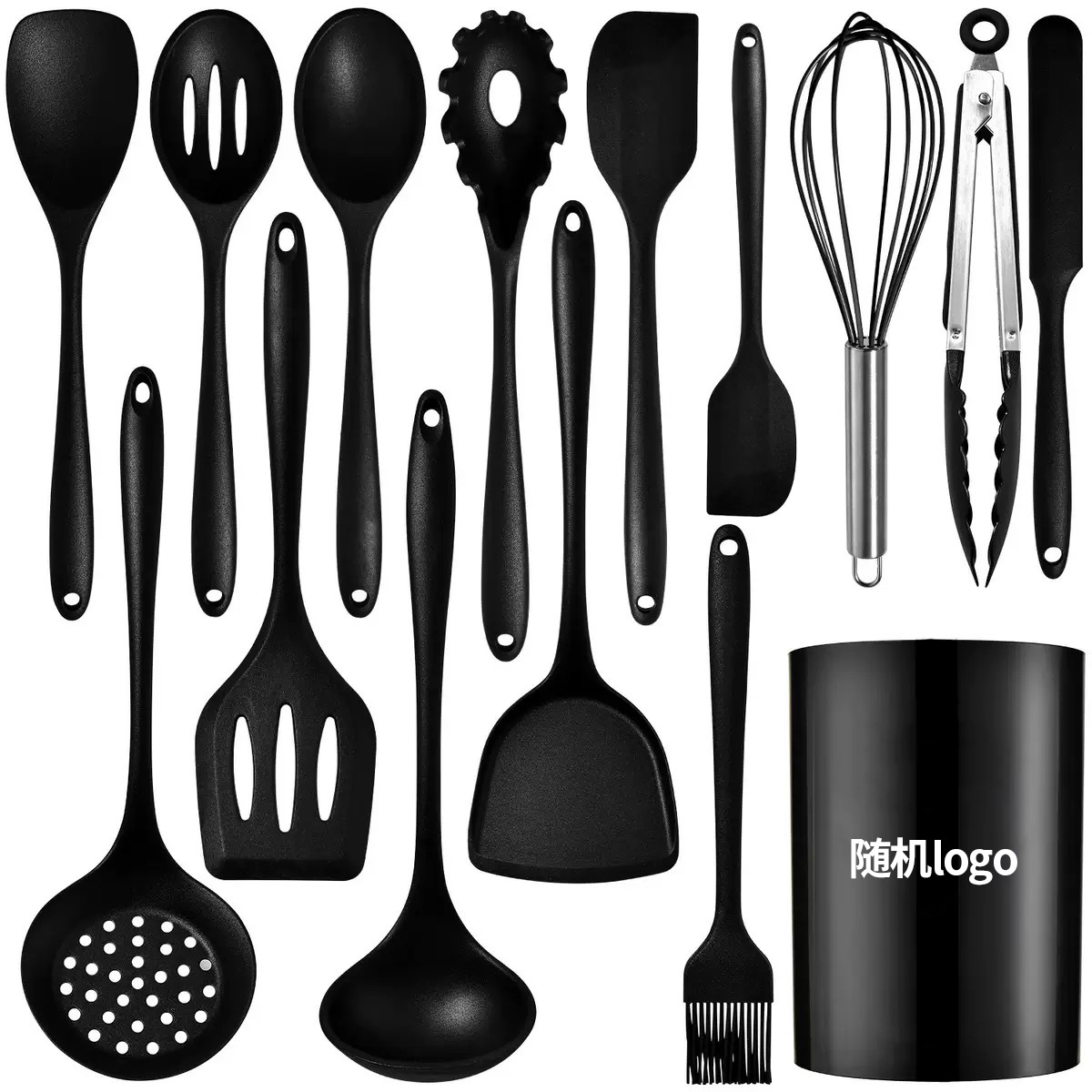 Juego de utensilios de cocina de silicona de 12 piezas, grado alimenticio, resistente al calor, incluye espátulas y cucharas, venta al por mayor transfronteriza