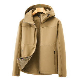 2024 New Men's Jacket Autumn and Winter Windproof Polar Fleece Hooded Casual Soft Shell Windproof Jacket Men 8910