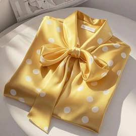 2025超火洋气减龄上衣设计感小众别致黄色缎面波点系带衬衫女春季