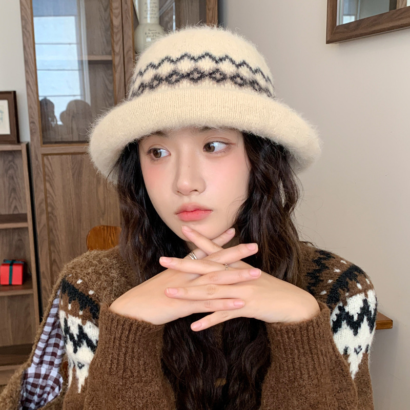 秋冬季防寒保暖渔夫帽甜美时尚百搭盆帽卷边护耳防风加厚帽子女款|undefined