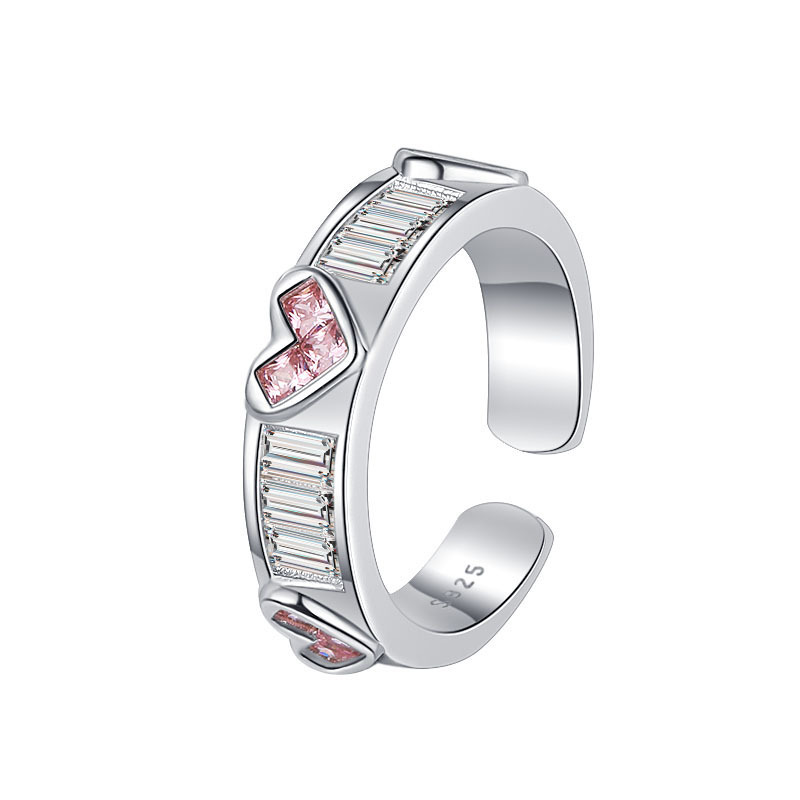 Adjustable Ring Size 1 Piece Quantity Street Occasion 925 Sterling Silver Zircon Open Ring Heart Shape