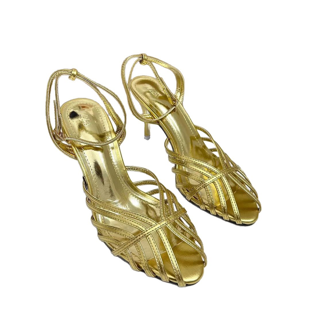  new autumn pointed hollow metal back strap shallow mouth slim heel high heels European and American fashion sandals for women