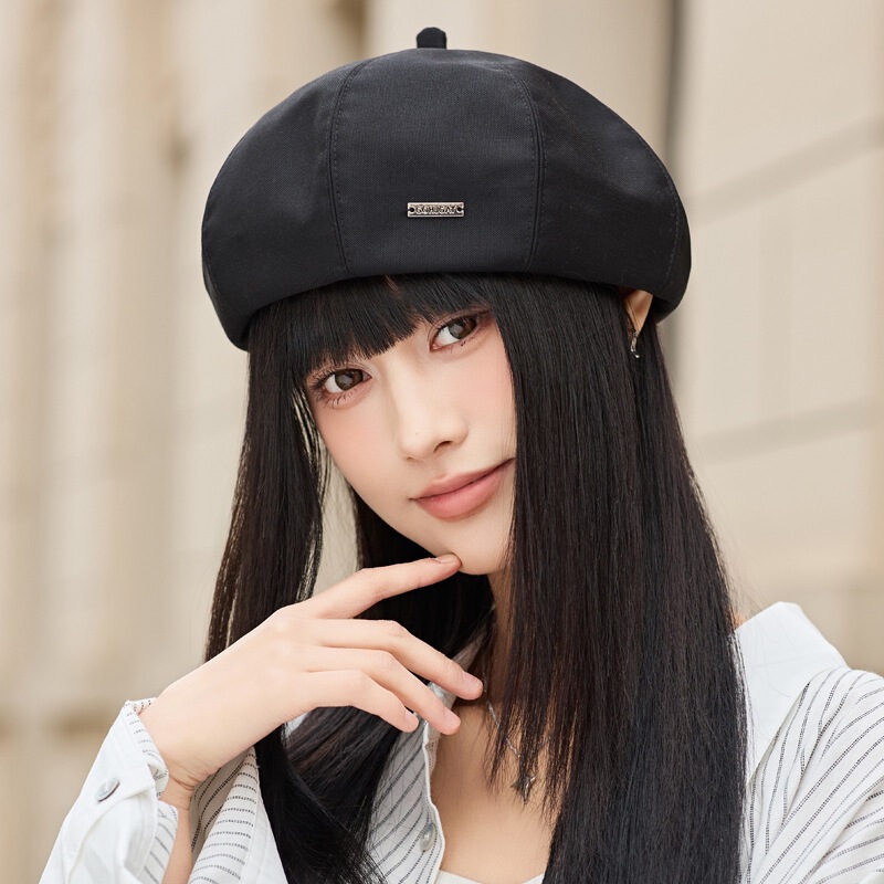2025新款帽子女金属标大头围贝雷帽女春秋时尚显脸小南瓜帽画家帽|undefined