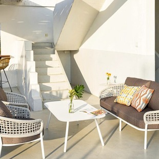 Patio Coffee Table Set, Novel and Laid-Back Sunroom Furniture Combination, Designer Leisure Courtyard Outdoor Rattan Woven Sofa