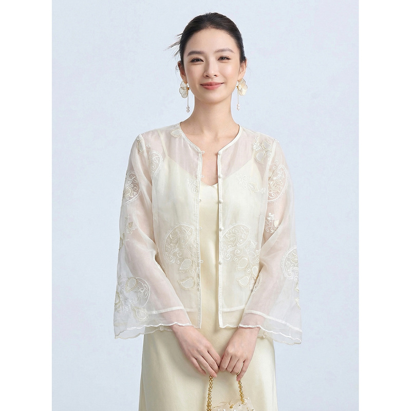 【Zhihetang】New Chinese-Style Women's Tencel Shirt, National Style Top, 2026 Early Spring Jacquard Shirt Jacket